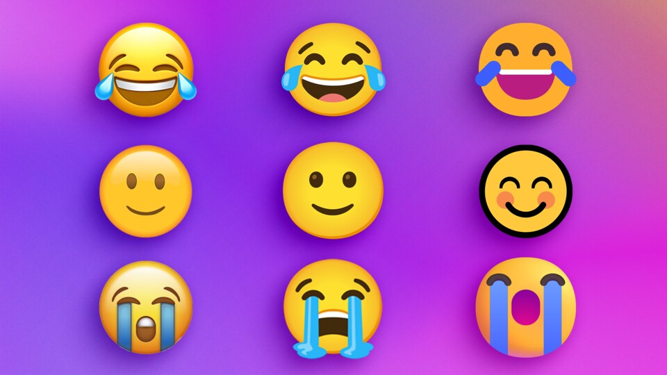 Von links nach rechts seht ihr jeweils das gleiche Emoji auf iOS, Android und Windows. (Bildquelle: Microsoft, Android, Apple)