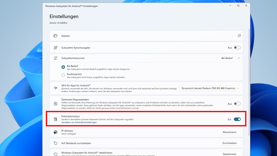 Der Entwicklermodus ist erforderlich, damit ihr APKs nutzen könnt.