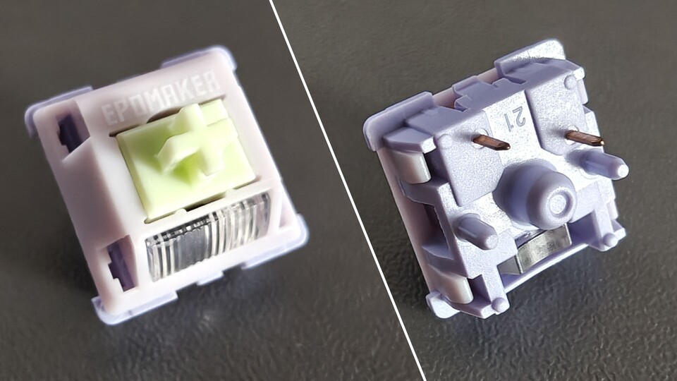 Bei meiner Galaxy100 Lite waren die Creamy Wisteria V2 dabei, die sich wirklich phänomenal anhören und genau die richtige Menge an Widerstand zum schnellen Tippen bieten.