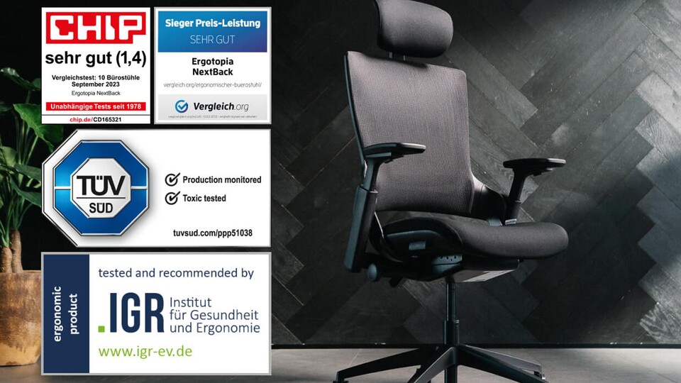 Der Ergotopia NextBack hat die nötigen Auszeichnungen, um seine Versprechen auch zu beweisen!