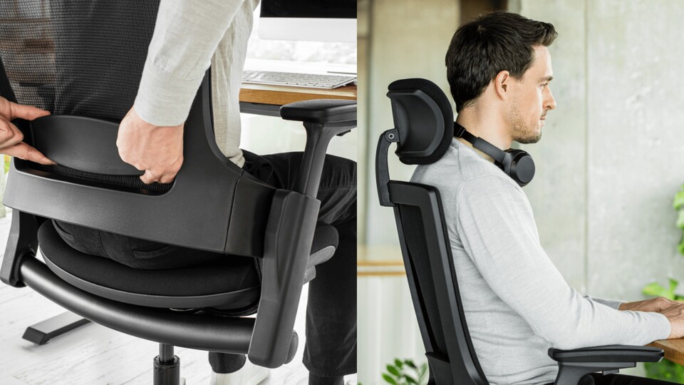 One Chair fits all: Mit der integrierten Lordosenstütze und der höhenverstellbaren Kopfstütze könnt ihr den Ergotopia NextBack ideal an eure Figur anpassen!