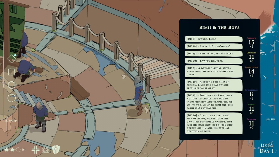 Hier habe ich mithilfe eines sehr guten Wurfes sämtliche Infos über einen Zwerg aufgedeckt, sowohl seine Story als auch seine Spielwerte.