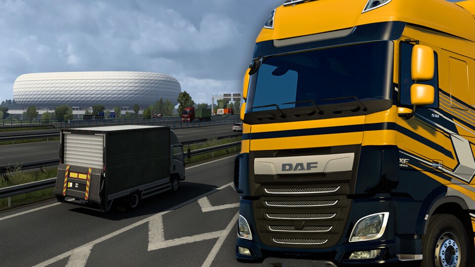 Wer im Euro Truck Simulator 2 auf der A9 herumfährt, kann Wahrzeichen wie die Allianz-Arena entdecken.