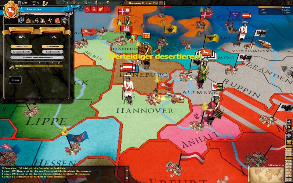 So sieht in EU 3 Krieg aus ? die Kanone symbolisiert: Hannover wird belagert.