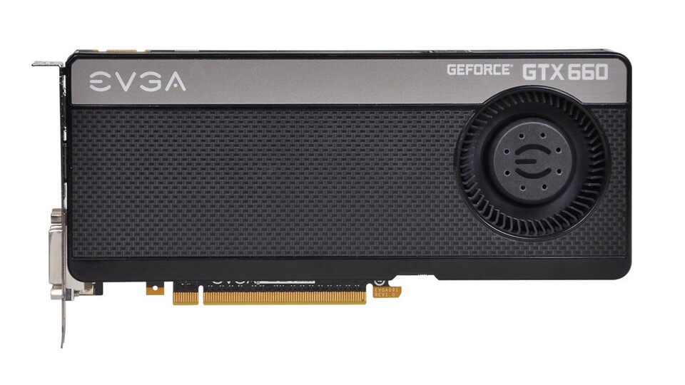 Optisch sieht die EVGA Geforce GTX 660 Super Clocked exakt so aus wie die Referenzkarte von Nvidia – nur an den inneren Werten, namentlich den Taktfrequenzen, hat der Hersteller geschraubt.