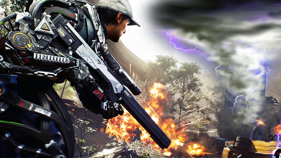 In Exoborne toben nicht nur PvPvE-Gefechte, sondern auch wilde Naturgewalten.