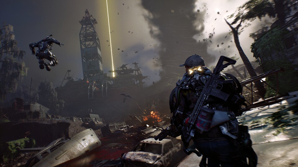 Dank Greifhaken, Super-Sprung und Gleitschirm wechseln wir in Exoborne schnell die Position.