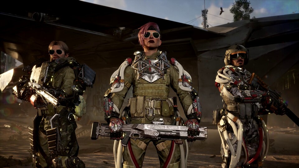 Die personalisierbaren Exo-Rigs ermöglichen sehr unterschiedliche Spielstile. Idealerweise seid ihr immer im Dreierteam unterwegs