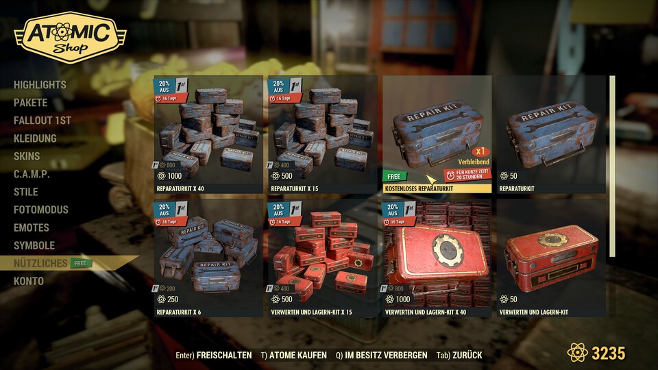 Im Abschnitt Nützliches im Atom-Shop erhalten alle Spieler einmal täglich ein kostenloses Buff-Item.