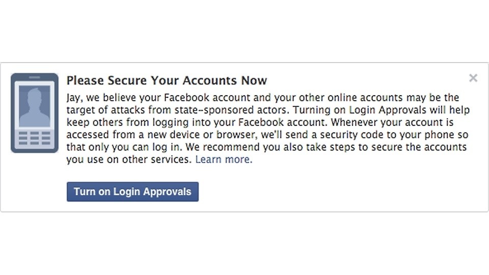 Facebook führt eine Warnung vor Angriffen durch Geheimdienste ein.