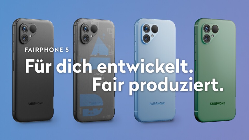 Das Fairphone 5 bekommt ihr in vier unterschiedlichen Farben – sucht euch euren Favoriten aus!