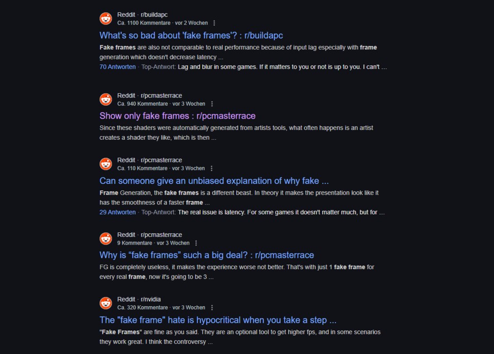 Es finden sich mittlerweile diverse Beiträge auf Reddit, die fragen, warum Fake Frames denn so bescheiden sind. Eine berechtigte Frage.