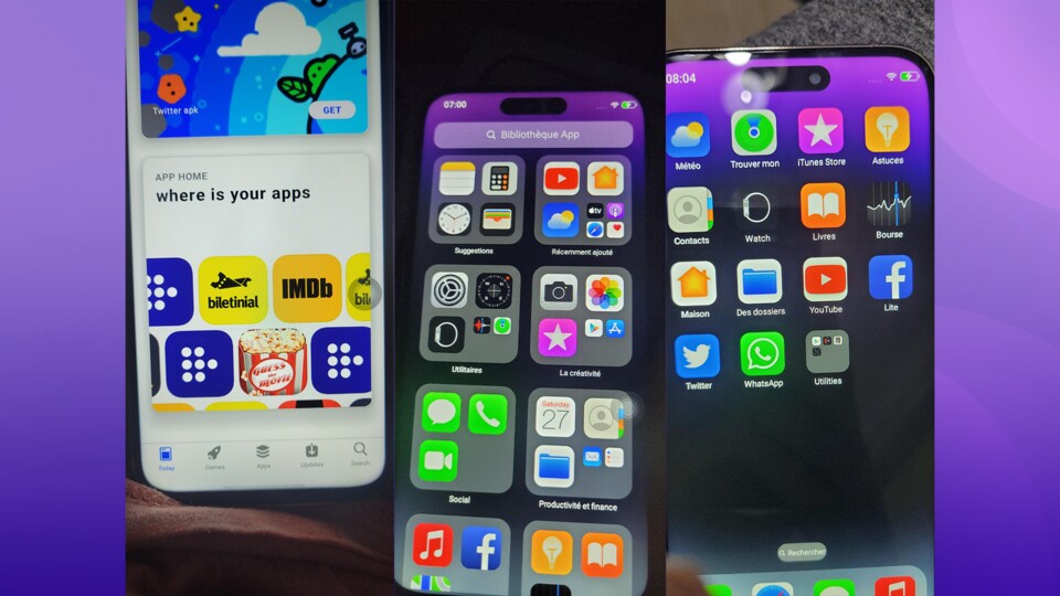 Die Bilder, die der »Beschenkte« vom Fake-iPhone gemacht hat. Auf dem Bild ganu rechts sieht man den Utilities-Ordner mit dem Google Play Store. (Bild: goofedup_man über Reddit)