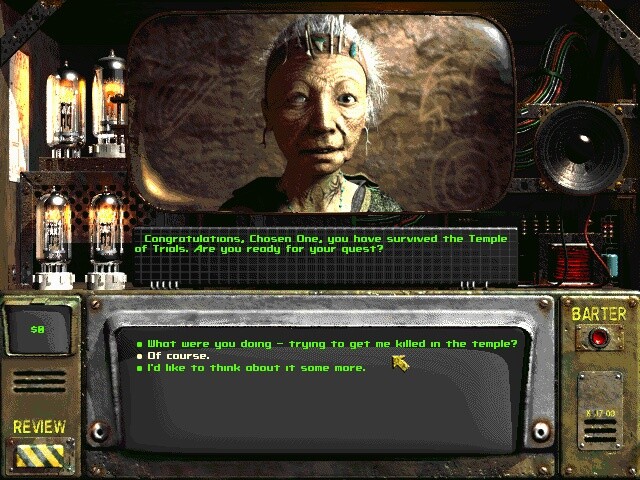 Die Dialoge fanden bei Fallout 2 noch in Textfenstern mit eingeblendeten Portraits statt.