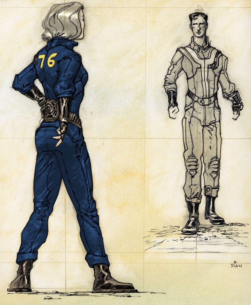 Ein Konzeptbild des verstorbenen Fallout-Zeichners Adam Adamowicz zeigt Bewohner von Vault 76.