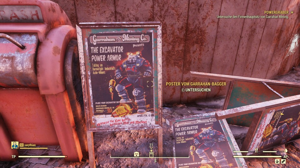 ?Bei diesem Plakat startet die Questreihe »Powergräber« für die Bagger-Powerrüstung.?