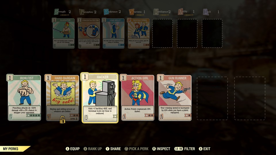 Perk-Karten in Fallout 76: Auch nach der Soft Level Cap verbessert ihr euren Charakter weiter.