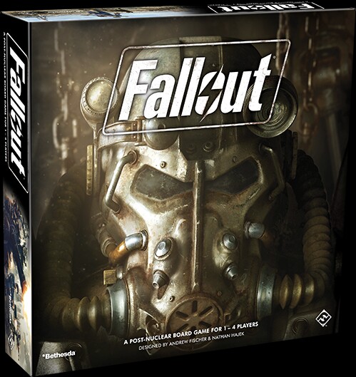 Das Packungsdesign des Fallout-Brettspiels ist mit dem offiziellen Artwort der Videospiele ausgestattet.
