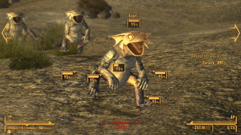 So sieht die Anvisierung eines Gegeners mit V.A.T.S. aus