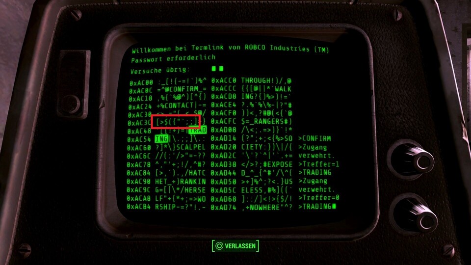 Zwei eckige Klammern umschließen einen Bereich ohne Wort innerhalb einer Zeile. Klickt drauf, um das Hacken zu erleichtern.