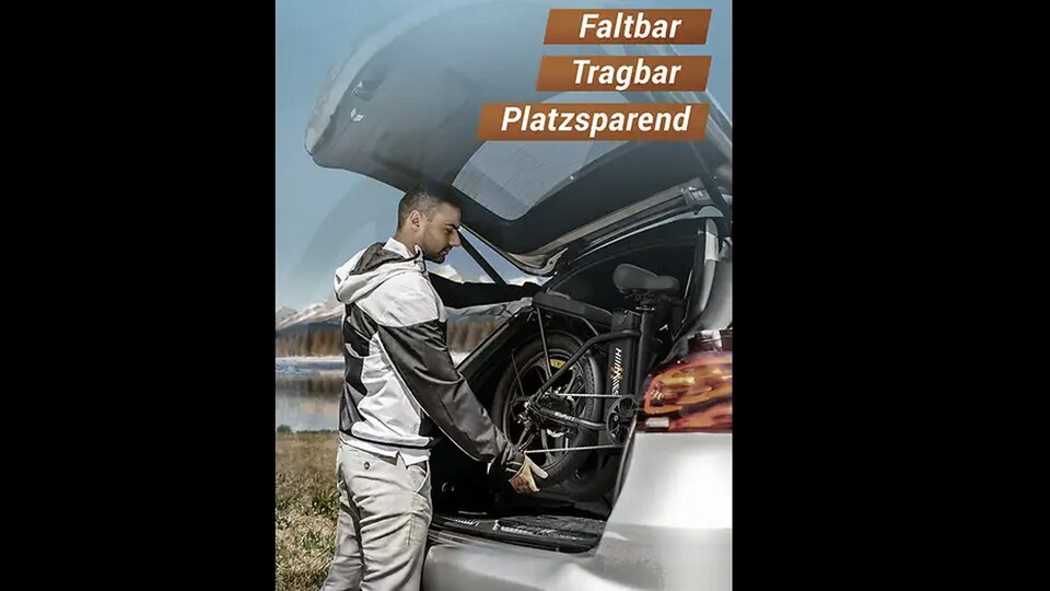 Zusammengeklappt passt das Fahrrad in jeden Kofferraum, kann aber auch bequem im Zug mitgenommen werden.