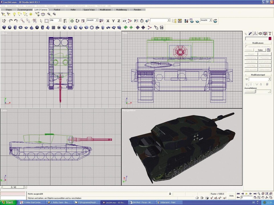 Bundeswehr-Mod: Modelle wie der Leopard 2A4 für Operation Flash- point entstehen mit dem kommerziellen Programm 3D-Studio MAX.
