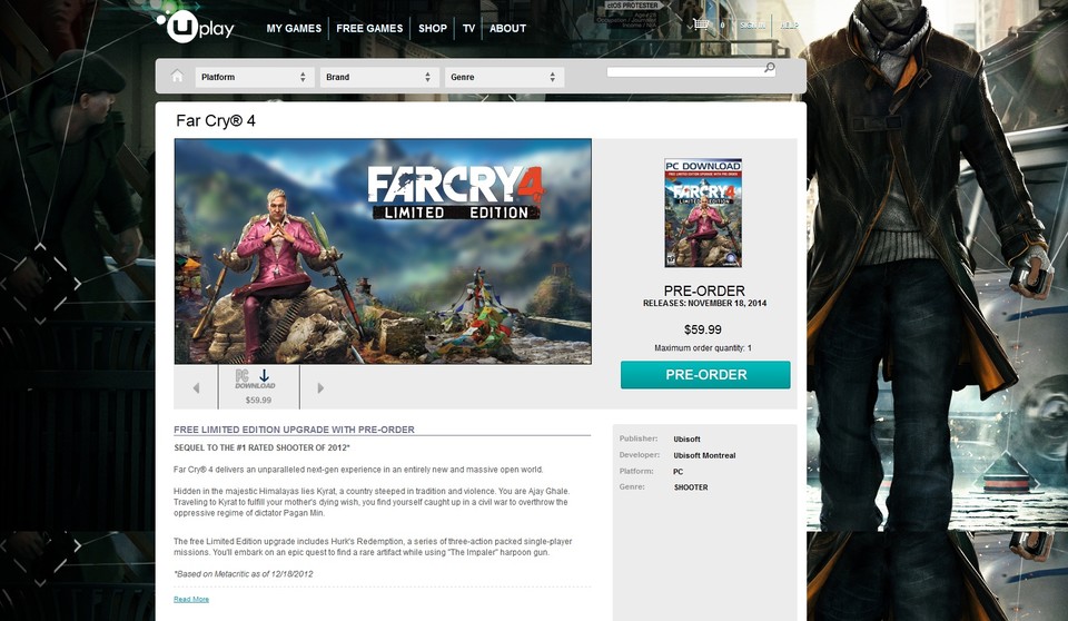 Far Cry 4 - vorrübergehende Produktbeschreibung auf Uplay.
