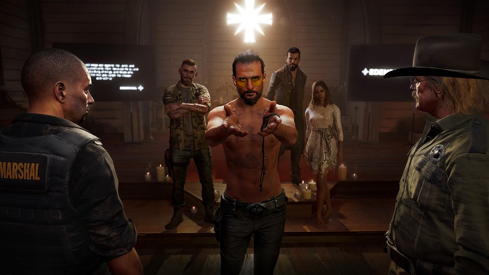 Das Unheil in Far Cry 5 beginnt mit der versuchten Verhaftung des fanatischen Sektenanführers Joseph Seed. 