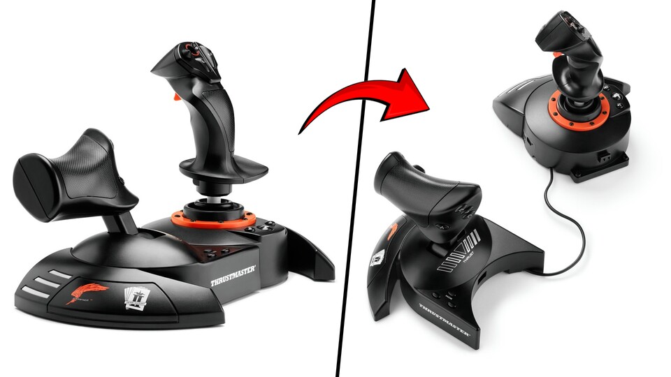Das Thrustmaster T.Flight Hotas Neo könnt ihr kombiniert oder Schubregler und Flightstick getrennt verwenden.
