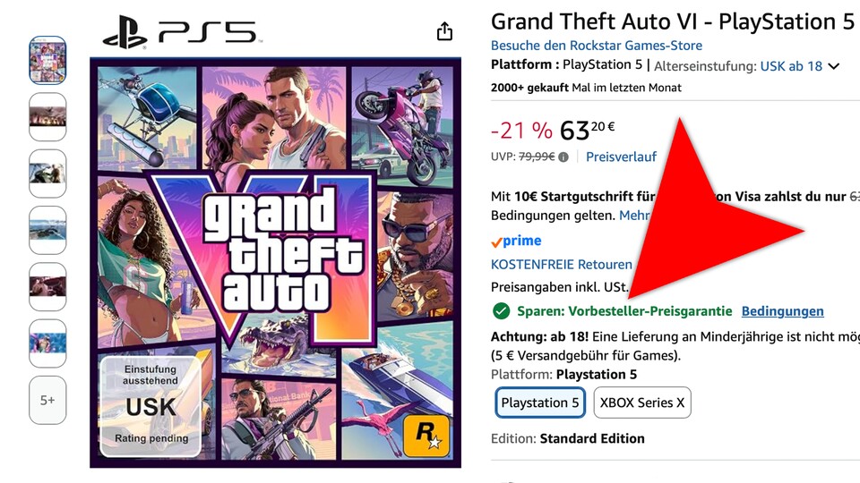Mit der Vorbesteller-Preisgarantie bei Amazon bekommt ihr GTA 6 am Releasetag immer zum niedrigsten Preis.