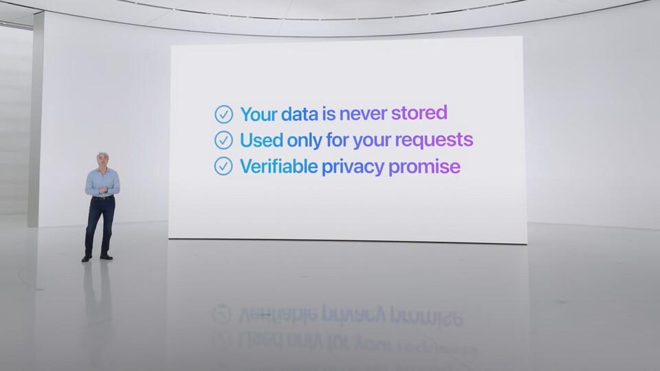 Apple wirbt für Apple Intelligence mit dem Schwerpunkt Datenschutz. Viele Aufgaben werden On Device erledigt, aber es gibt auch KI-Aufgaben, für die die Apple Cloud zur Verfügung steht.