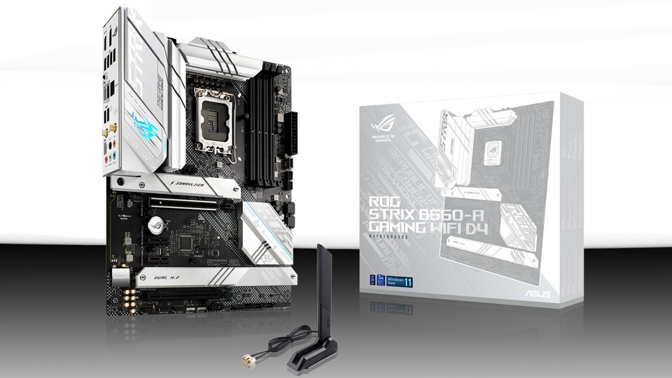 Das ASUS ROG Strix B660-A Gaming Wi-Fi ist ein weißes und wirklich gelungenes Mainboard für aktuelle Intel-CPUs