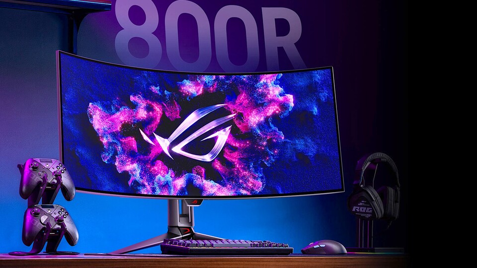 Mit einem Radius von 800R ist der neue OLED-Monitor von ASUS curved. Das sorgt für noch mehr Immersion auf dem 39 Zoll WQHD-Bildschirm.