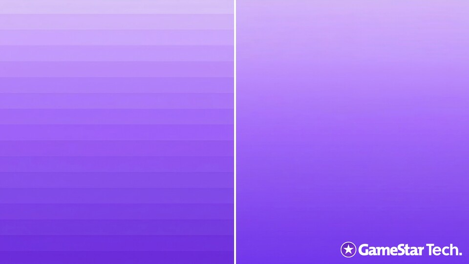 Links ist das sogenannte Colorbanding bildlich dargestellt, rechts soll dagegen ein „perfekter“ Farbverlauf zu sehen sein. Quelle: Eigene Grafik.