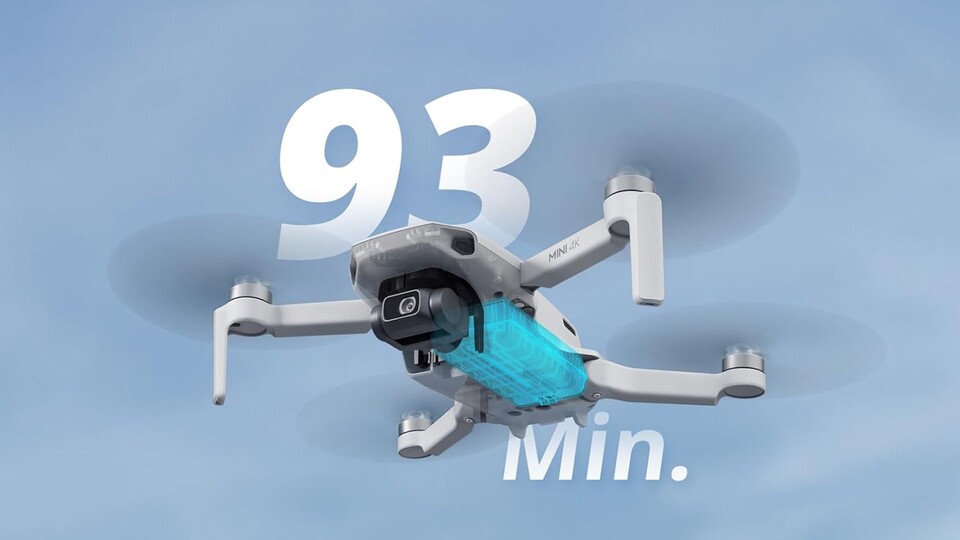 Mehr als 1,5 Stunden in der Luft? Diese Drohne von DJI schafft das trotz ihres Fliegengewichts von nur 249 Gramm.