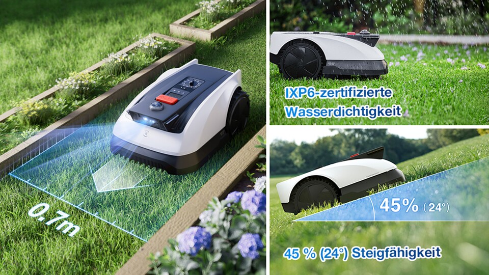 Der neue Mähroboter ohne Draht mäht 500m² komplett autonom ohne Begrenzungskabel.