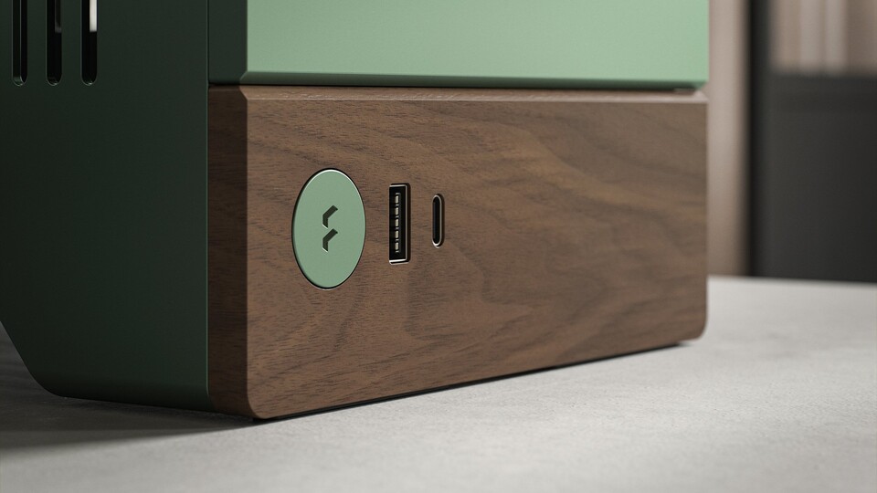 Passend zum Namen verwendet Fractal Design für das Terra nicht nur ausschließlich hochwertige Materialien wie Aluminium, sondern auch Holz.