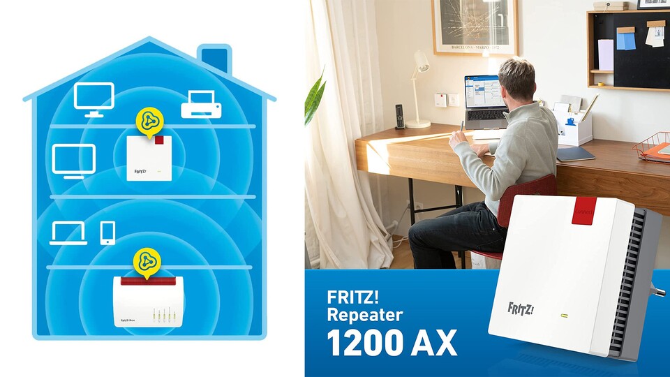 Auf der Grafik wird die Funktionsweise deutlich: Der WLAN Repeater verlängert das WLAN in eurem Zuhause.