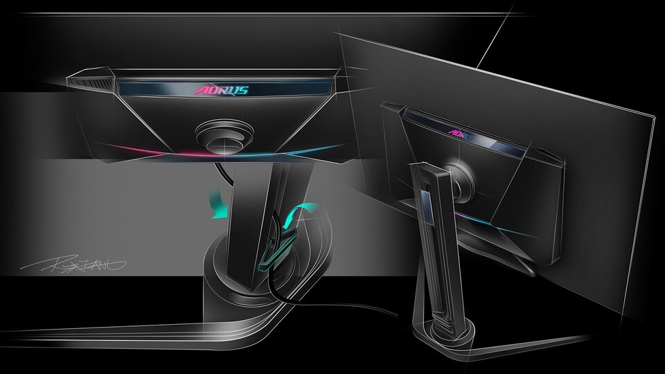 OLED-typisch ist der Gaming-Monitor von Gigabyte extrem flach. Mit einer dezenten RGB-Beleuchtung sieht er auf jedem Schreibtisch fabelhaft aus.