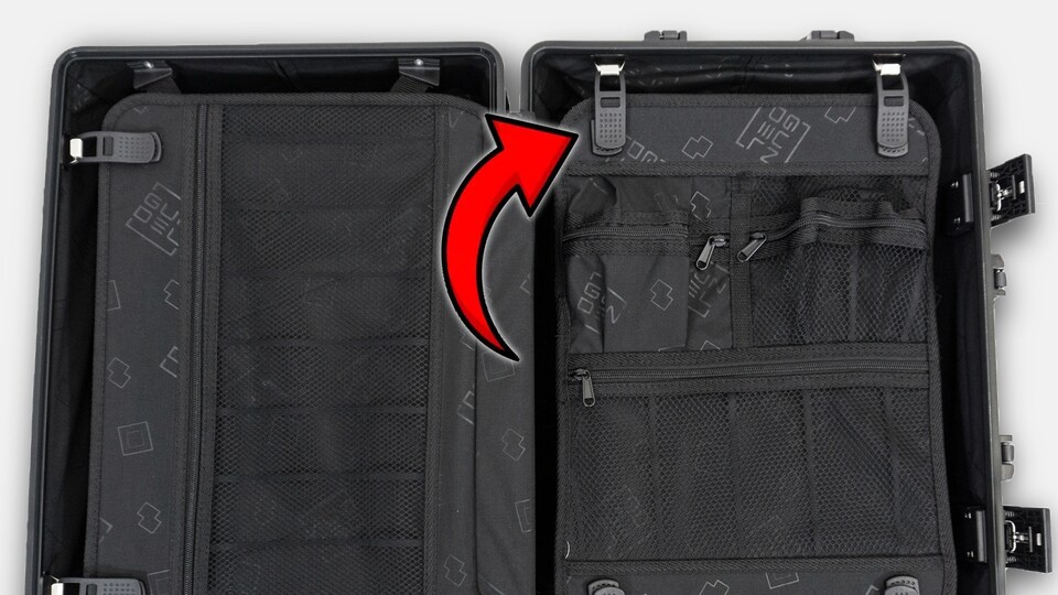 Das Innenleben dieses Handgepäck-Koffers aus Aluminium ist nicht nur praktisch, sondern extrem genial.