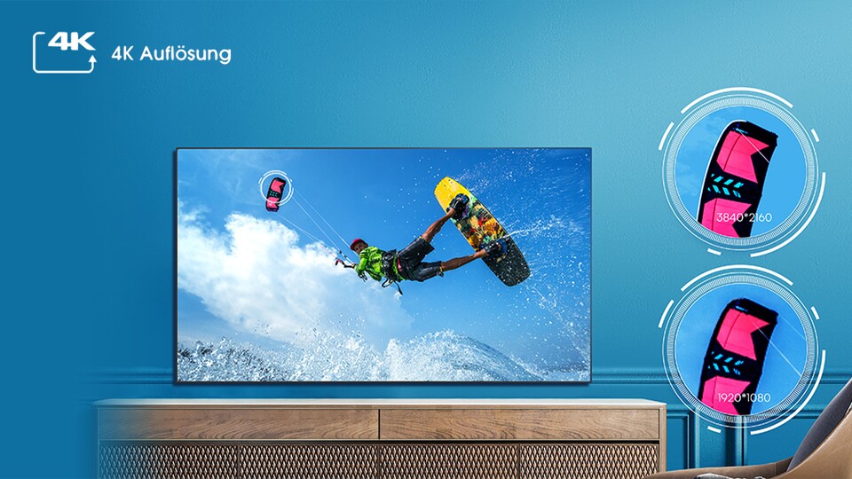 Selbst auf der riesigen Bilddiagonale von umgerechnet 216 Zentimetern sind Serien und Filme gestochen scharf.