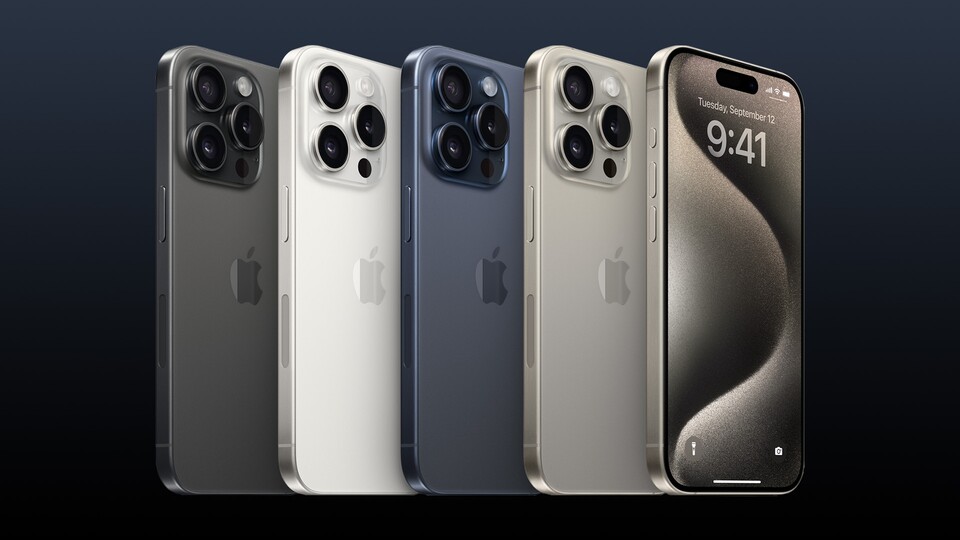 Das Gehäuse der iPhone 15 Pro-Modelle aus gebürstetem Titan ist nicht nur leichter, sondern auch in vier ansprechenden neuen Farben erhältlich. Das Titan hat eine PVD-Beschichtung und ist nicht wie bislang eloxiert.