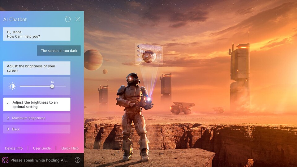 Anstatt aufwendig in den Menüs zu suchen, könnt ihr einfach die eingebaute KI im LG OLED evo G5 nach den besten Einstellungen fragen.