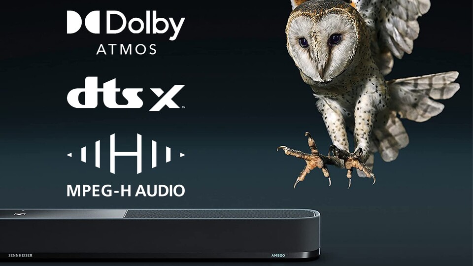 Natürlich erfüllt eine so luxuriöse Soundbar wie die Sennheiser Ambeo alle gängigen Surround-Sound-Standards: Dolby Atmos, DTS X und MPEG-H