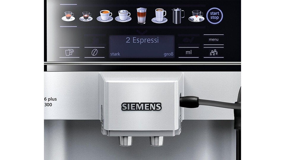 Einfaches Display und die wichtigsten Getränke auf Knopfdruck: Espresso, Kaffee, Latte Macchiatto, Cappucchino, warme Milch, Tee und natürlich Milchschaum.