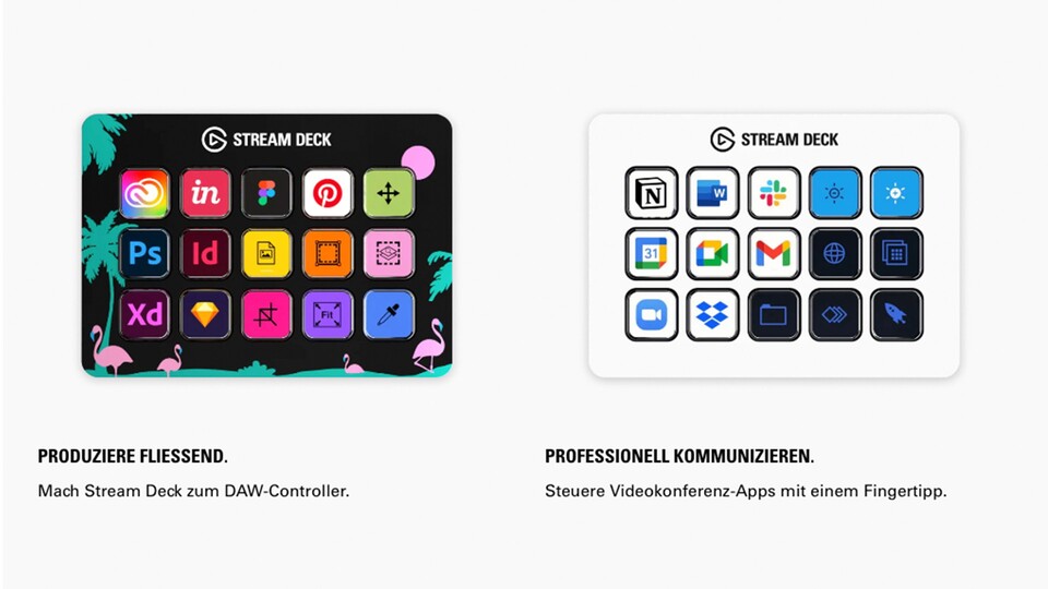 Hier sieht man schön, welchen Vorteil die kleinen Displays in den Tasten bieten. Eure Funktionen und Makros bleiben auf einen Blick erkennbar. Wem das in Sachen Individualität nicht reicht, der kann mit Faceplates das Design noch weiter anpassen.