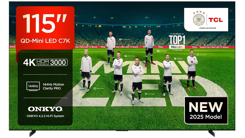 Wenn ihr zum Beispiel Fußball auf dem TCL 115C7K schaut, dann sind die Spiele bei so mancher Aufnahme größer als in echt!
