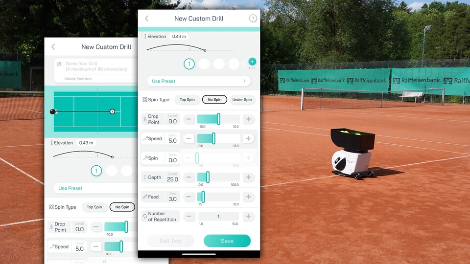 In der App könnt ihr exakt einstellen, wie euch der Pong Bot Pace S Pro die Bälle zuspielen soll.