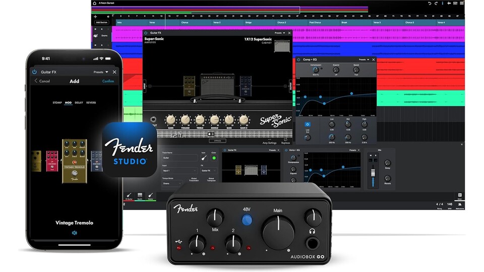 Mit Fender Studio werden Aufnahmen richtig einfach. Der perfekte Einstieg in die Musikproduktion!