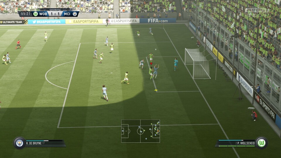 Online-PC-Match zwischen Wolfsburg und Manchester City. Die PC-Version von FIFA 17 läuft tadellos. 